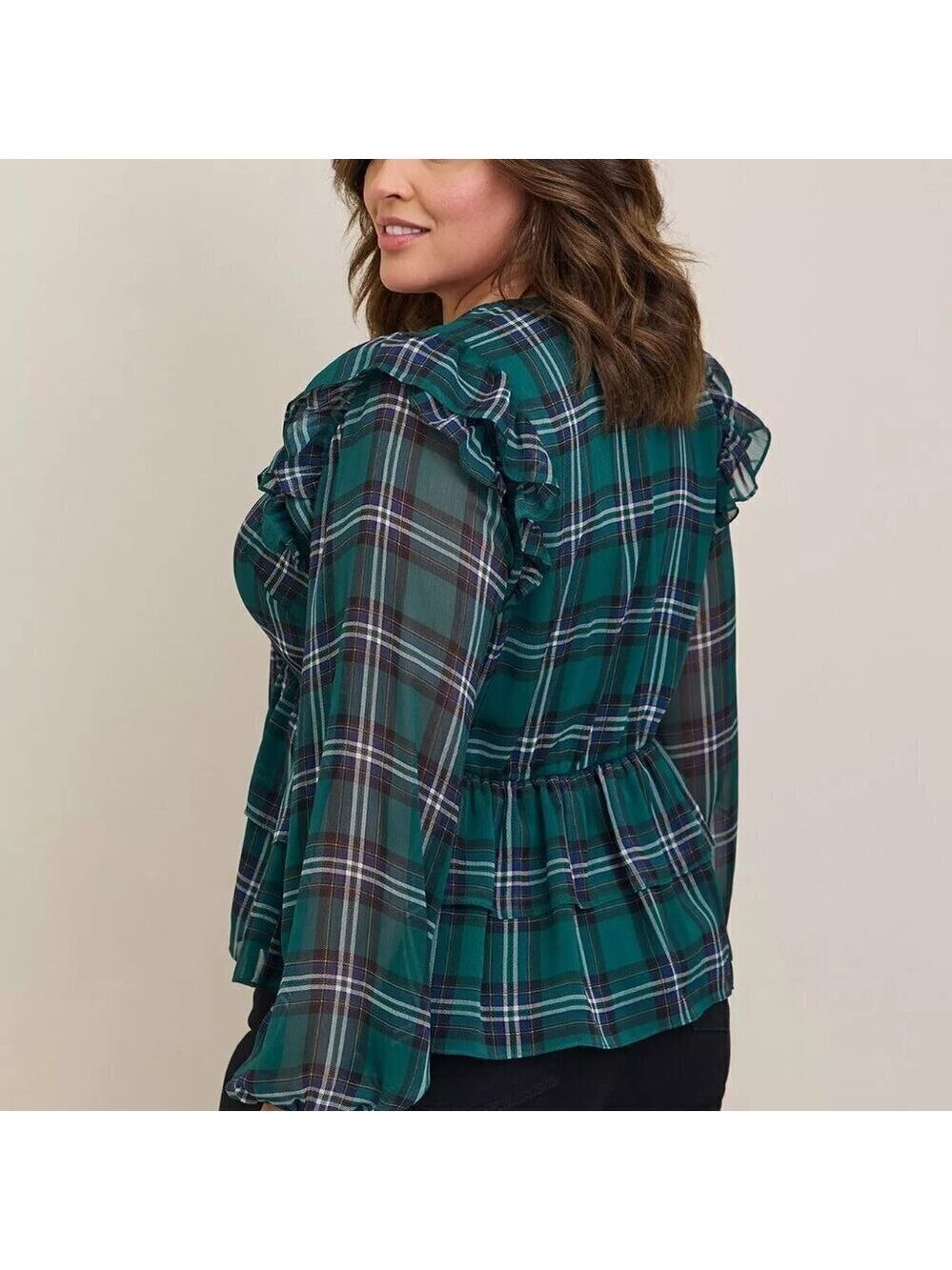 torrid Green Plaid Chiffon Surplice Crop Top Size 1